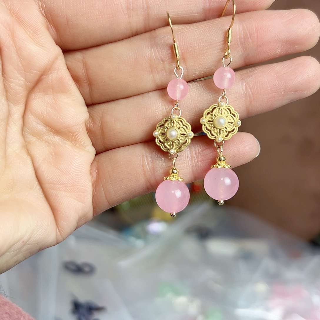 银S925镶嵌耳钉玛瑙/玉髓古风