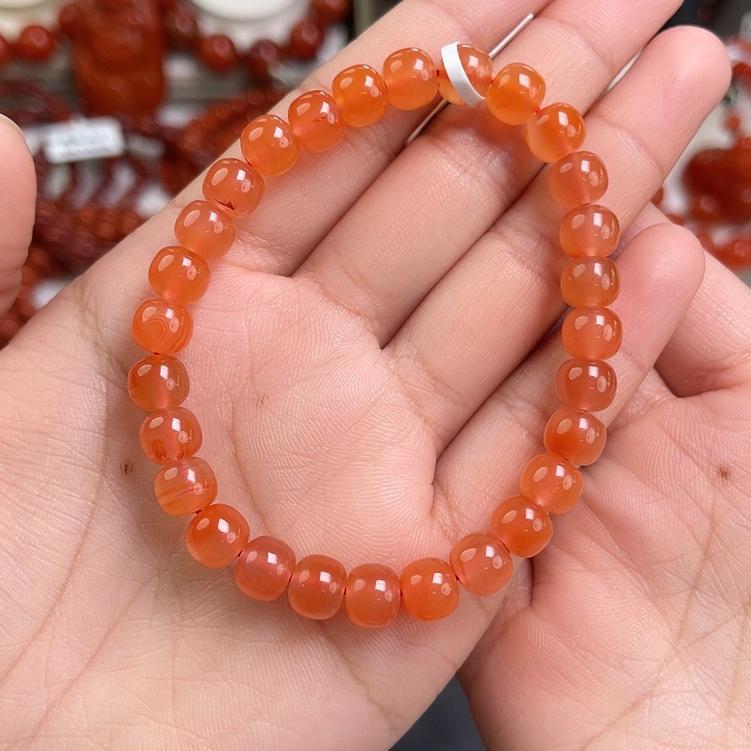 南红玛瑙未镶嵌手链河湾冰红芬达色老型单圈7mm