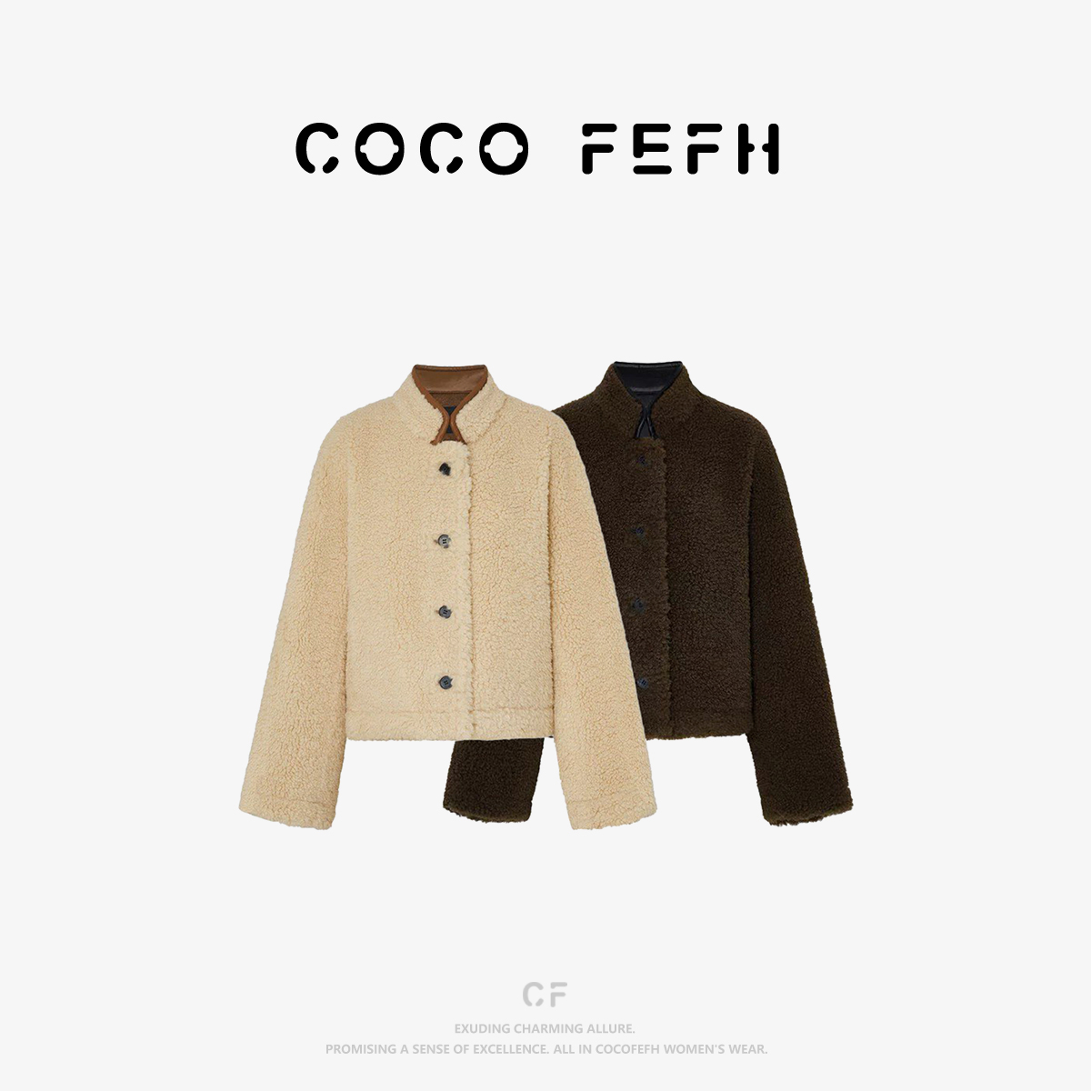 DZ容诺 【外套】25冬新品轻朋克风蓬松毛绒立领包边短款外套Z8394