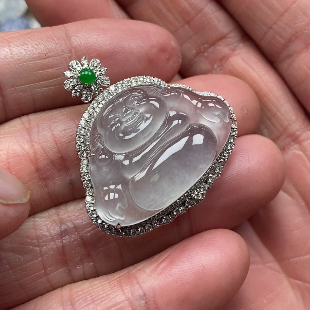 翡翠吊坠(不含链)18K金镶嵌佛公