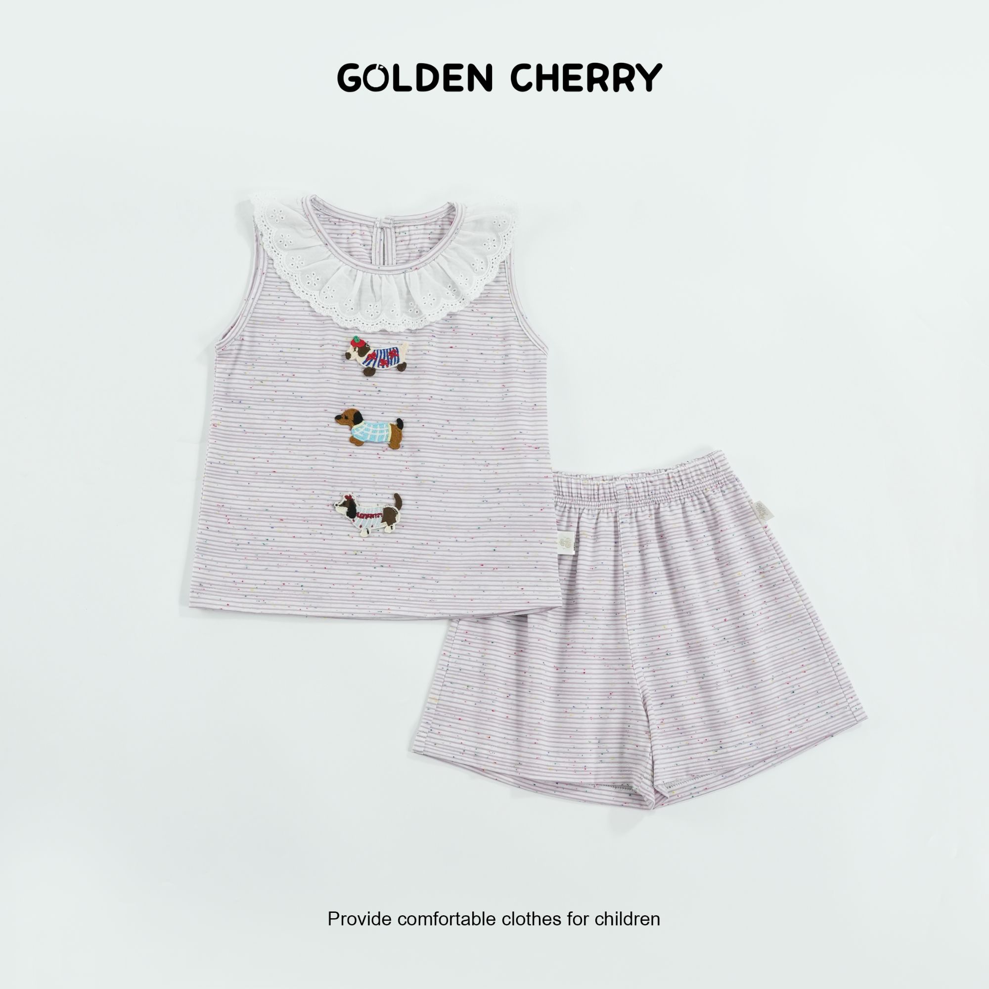 【金樱桃Golden cherry】小童腊肠狗蕾丝花边洋气套装QDD851