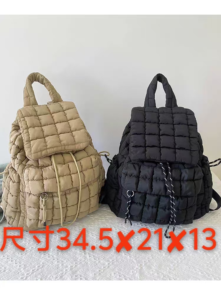 [yys-新款刺绣双肩包】女士黑色时尚休闲百搭双肩包女菱格双肩背