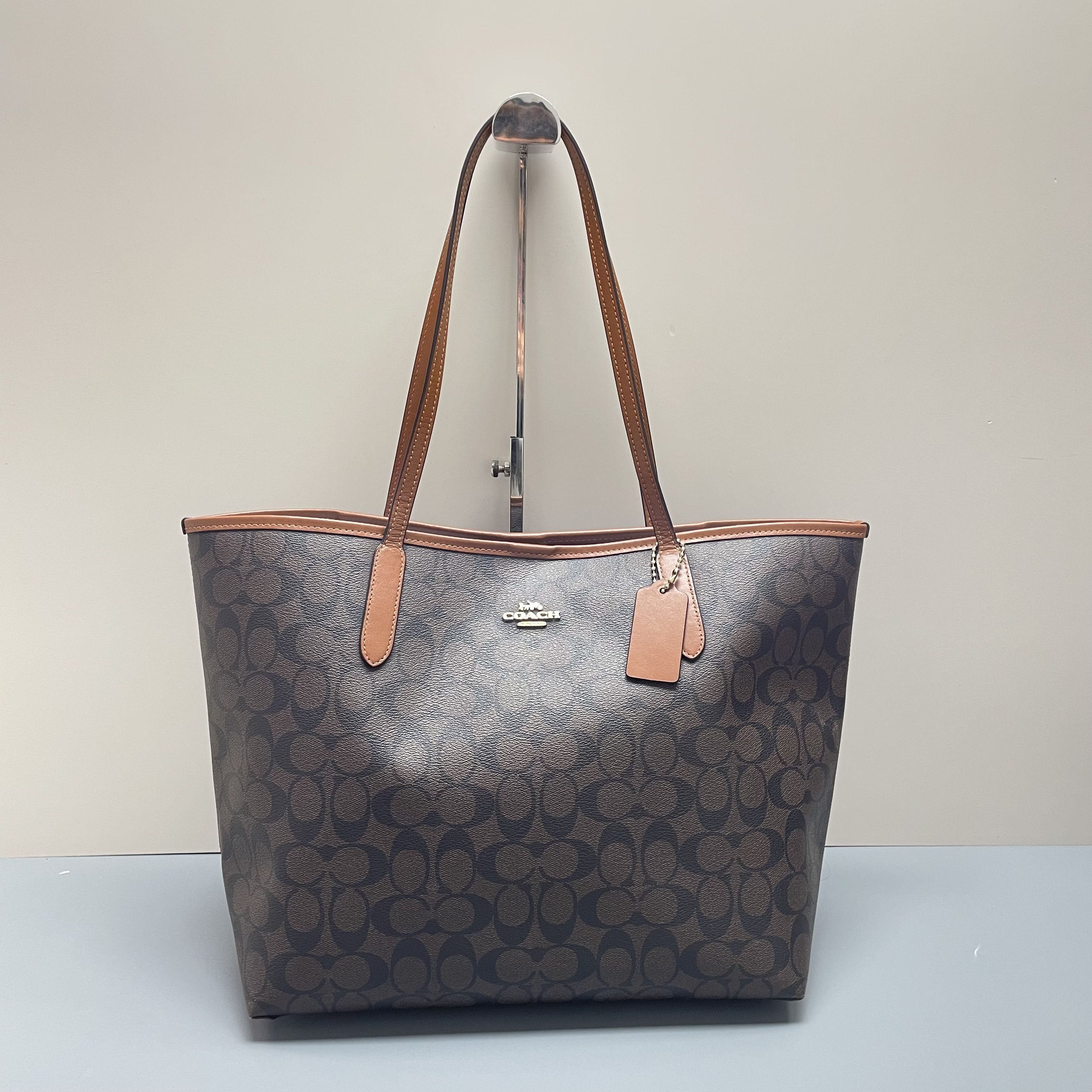 95新 COACH/蔻驰 city33深棕色老花托特包经典33*29*15cmE122015