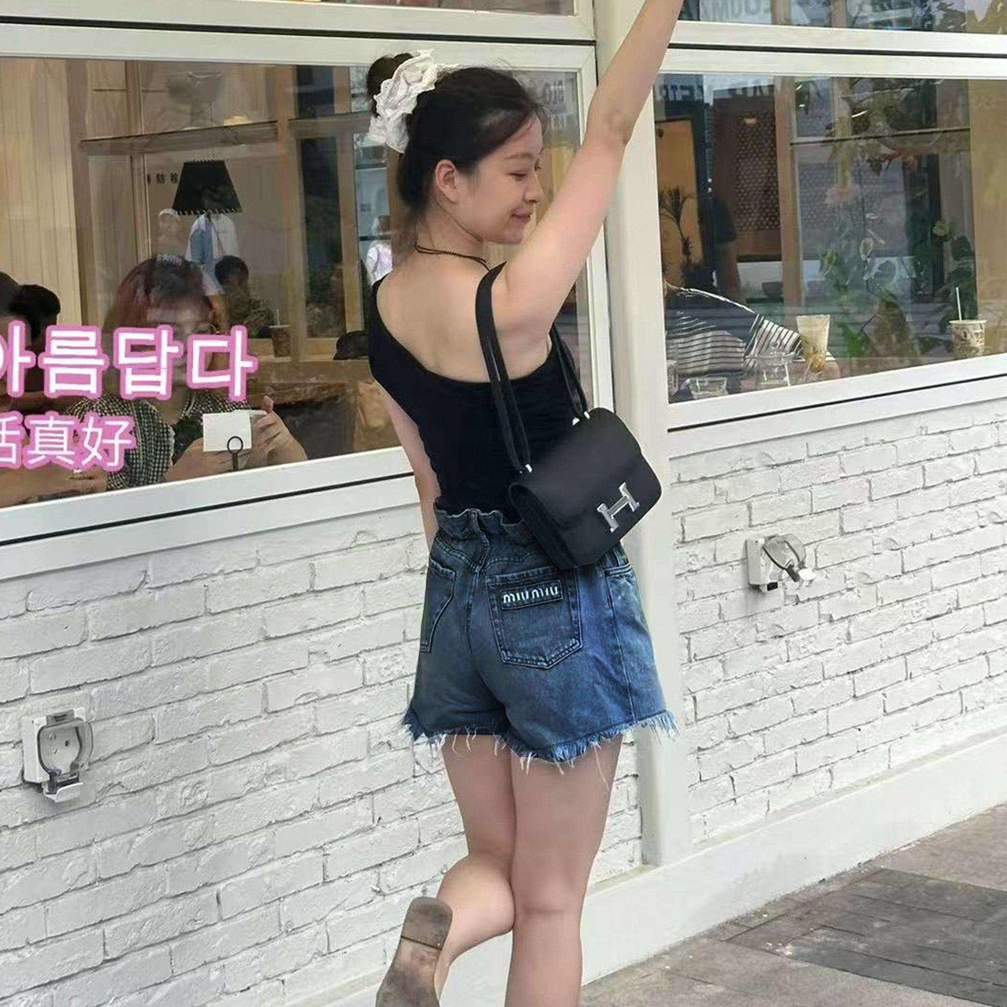未使用 MIU MIU/缪缪 做旧复古休闲牛仔短裤