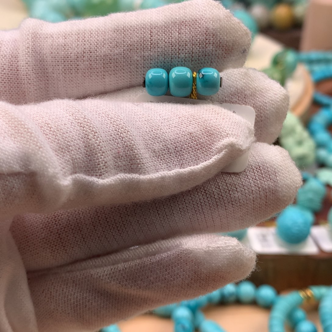 绿松石未镶嵌珠宝奇石高瓷蓝水草纹老型套装6mm-5.6mm