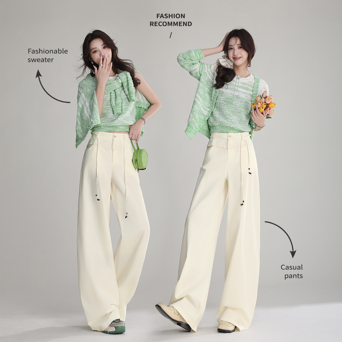 【程钱钱】&白鹿语高腰蕾丝花边阔腿裤休闲裤YU20055