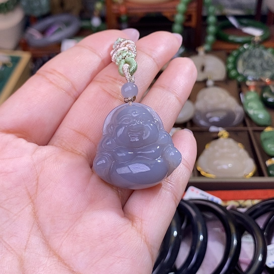 和田玉烟紫冰底老料佛公吊坠未镶嵌