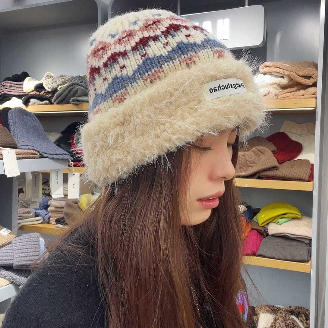 皮质非金属白色费尔岛帽子