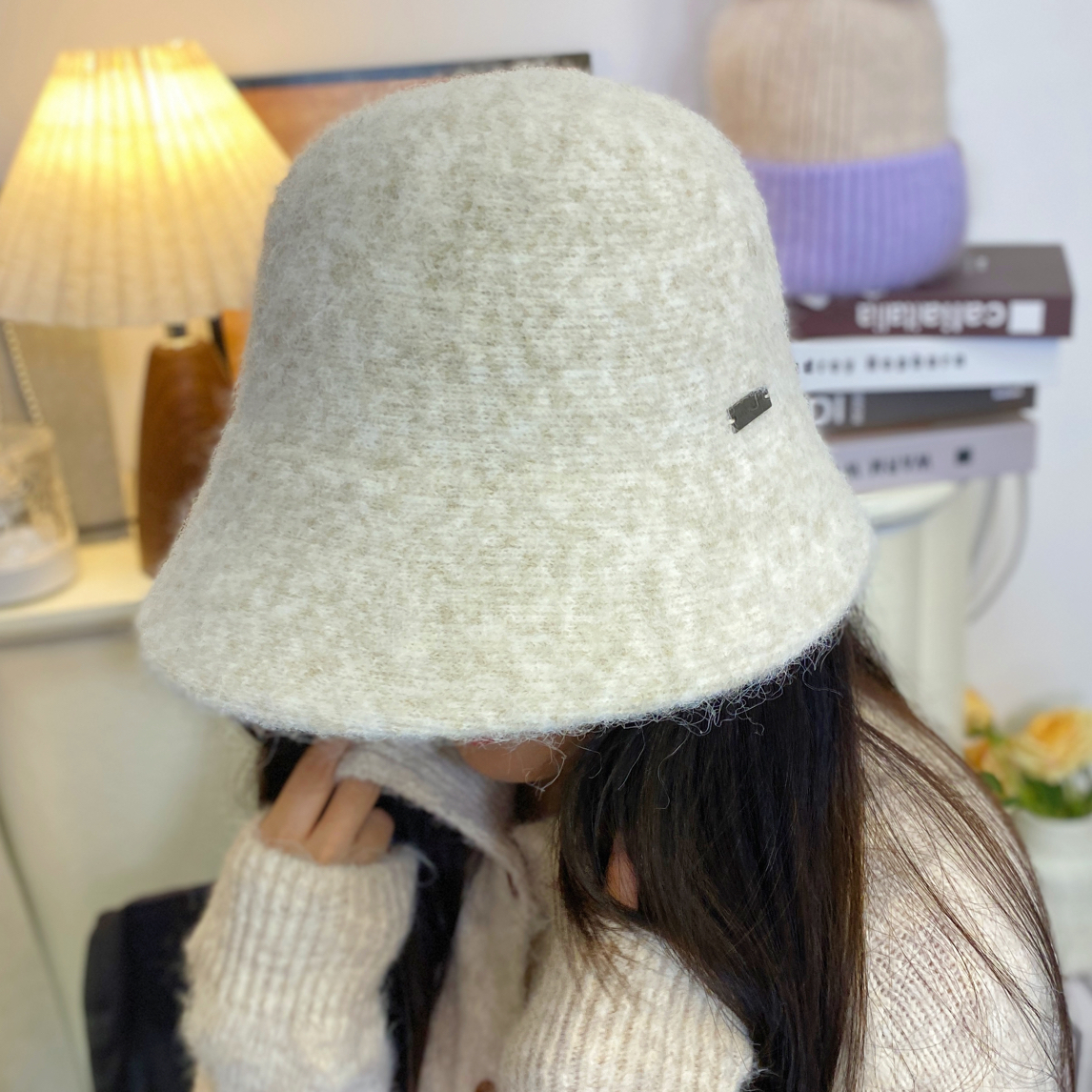 新款简约针织渔夫帽子女秋冬季气质素颜遮脸水桶帽显脸小保暖盆帽
