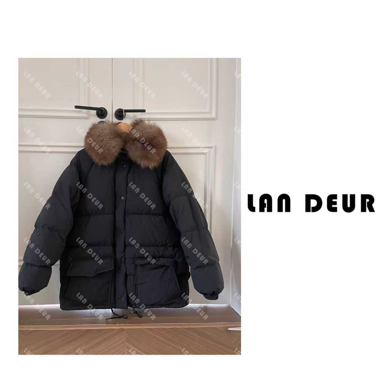 JIUJIU【巴黎晨曦】狐狸毛领时尚休闲百搭保暖黑色中长款白鹅绒外套