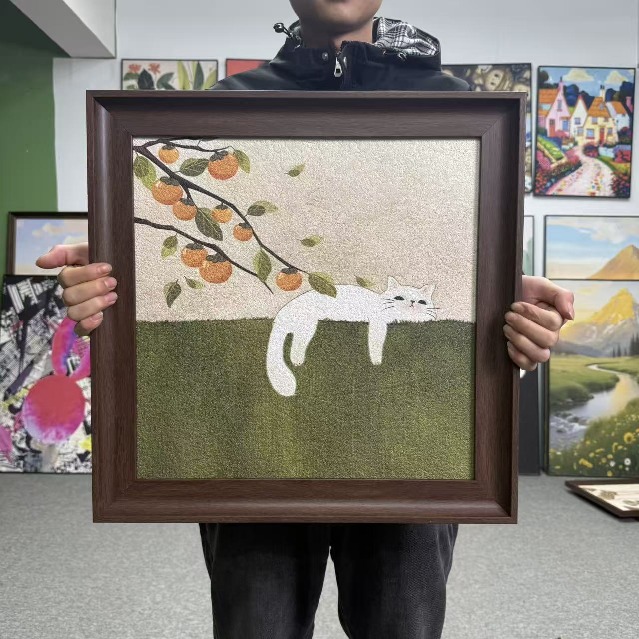 风喵趣横生猫咪绿植花卉装饰画适合客厅卧室玄关5050