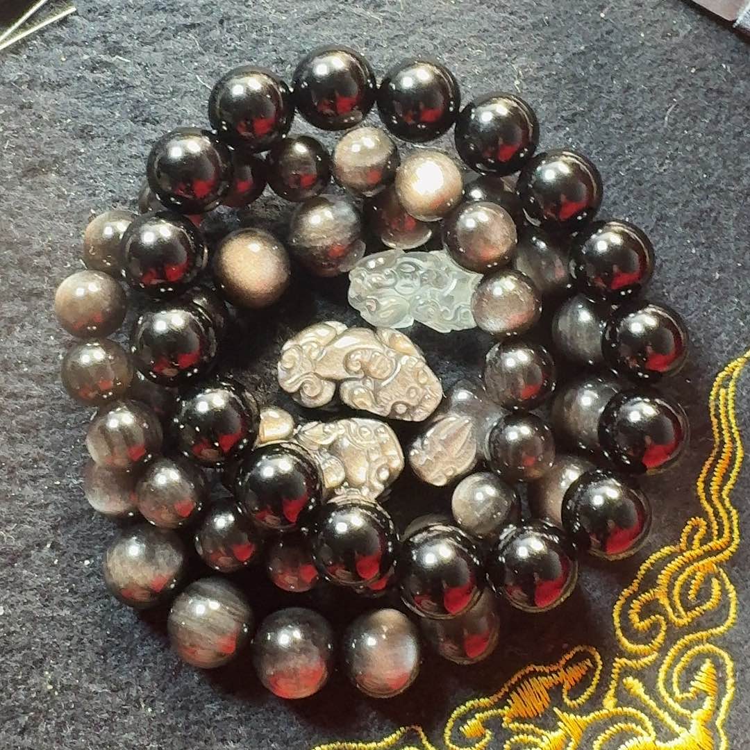 黑曜岩未镶嵌手链黑曜石12m一条银曜石12m2条 