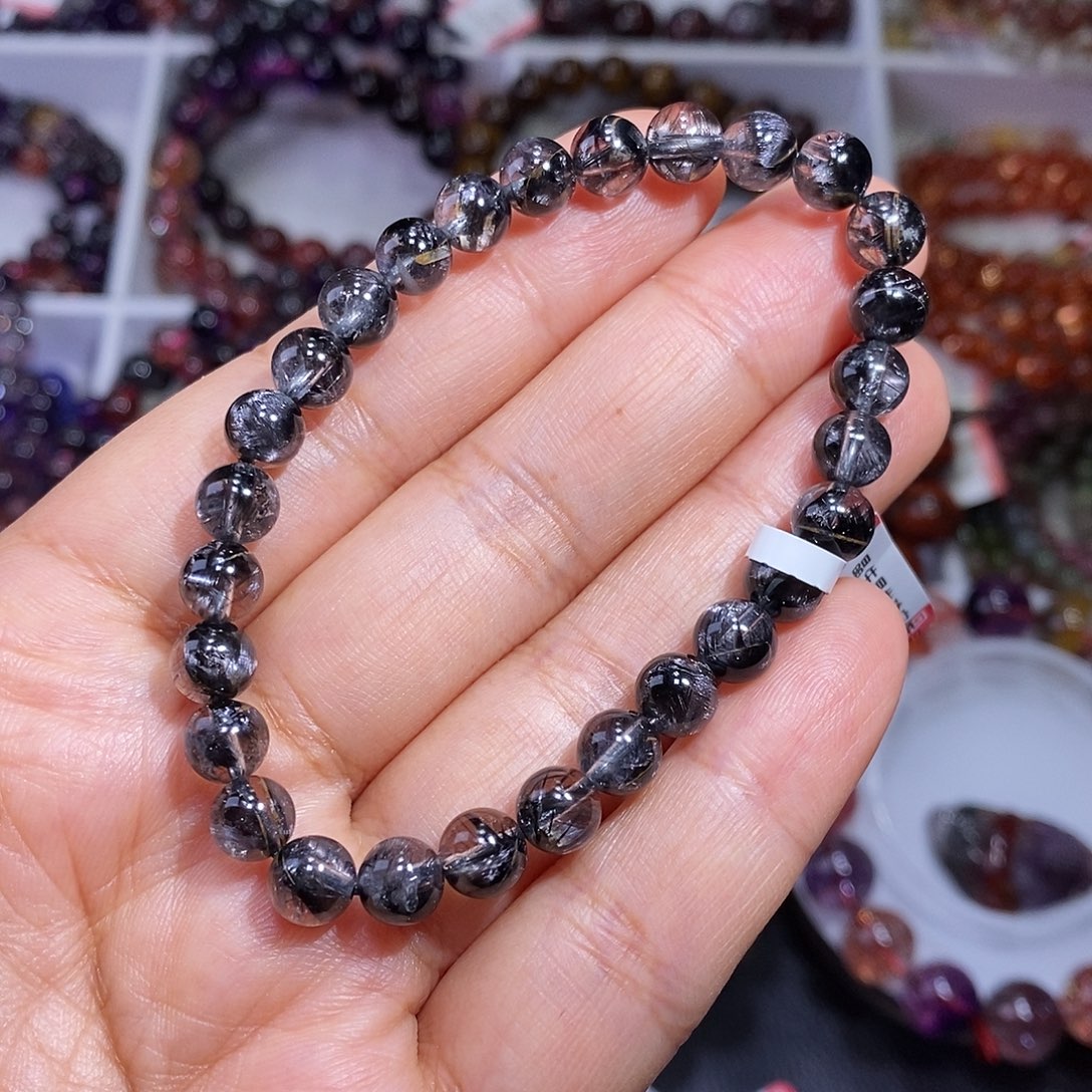 水晶未镶嵌手链黑银钛