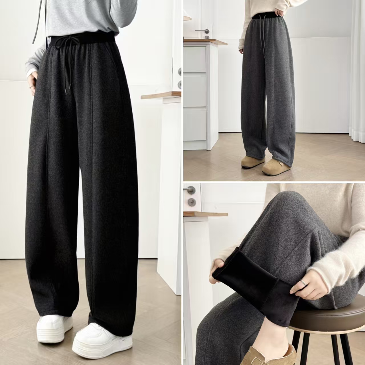 YueBeiLa/月贝拉大码秋冬加绒加厚休闲弯刀裤垂坠感宽松显瘦卫裤