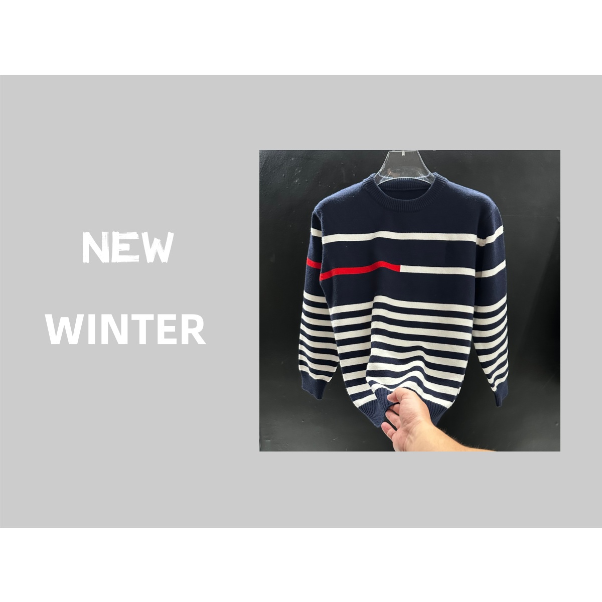 VOUTION (AL1026) 25秋冬圆领刺绣长袖毛衣条纹羊毛衫