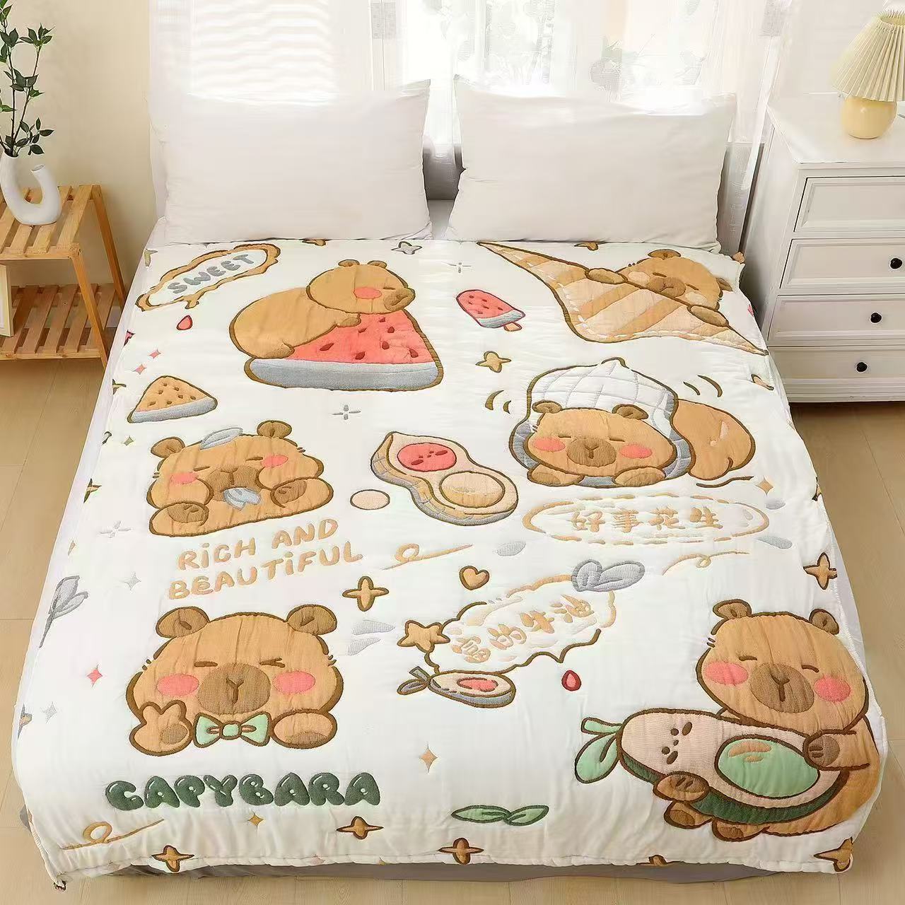 【卡皮巴拉】120*150cmA类全棉纱布泡芙被