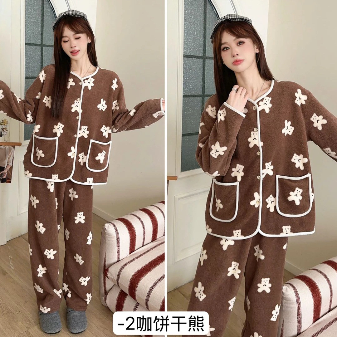 (饼干熊）3551-1泡芙绒开衫女士冬季保暖甜美可外穿家居服