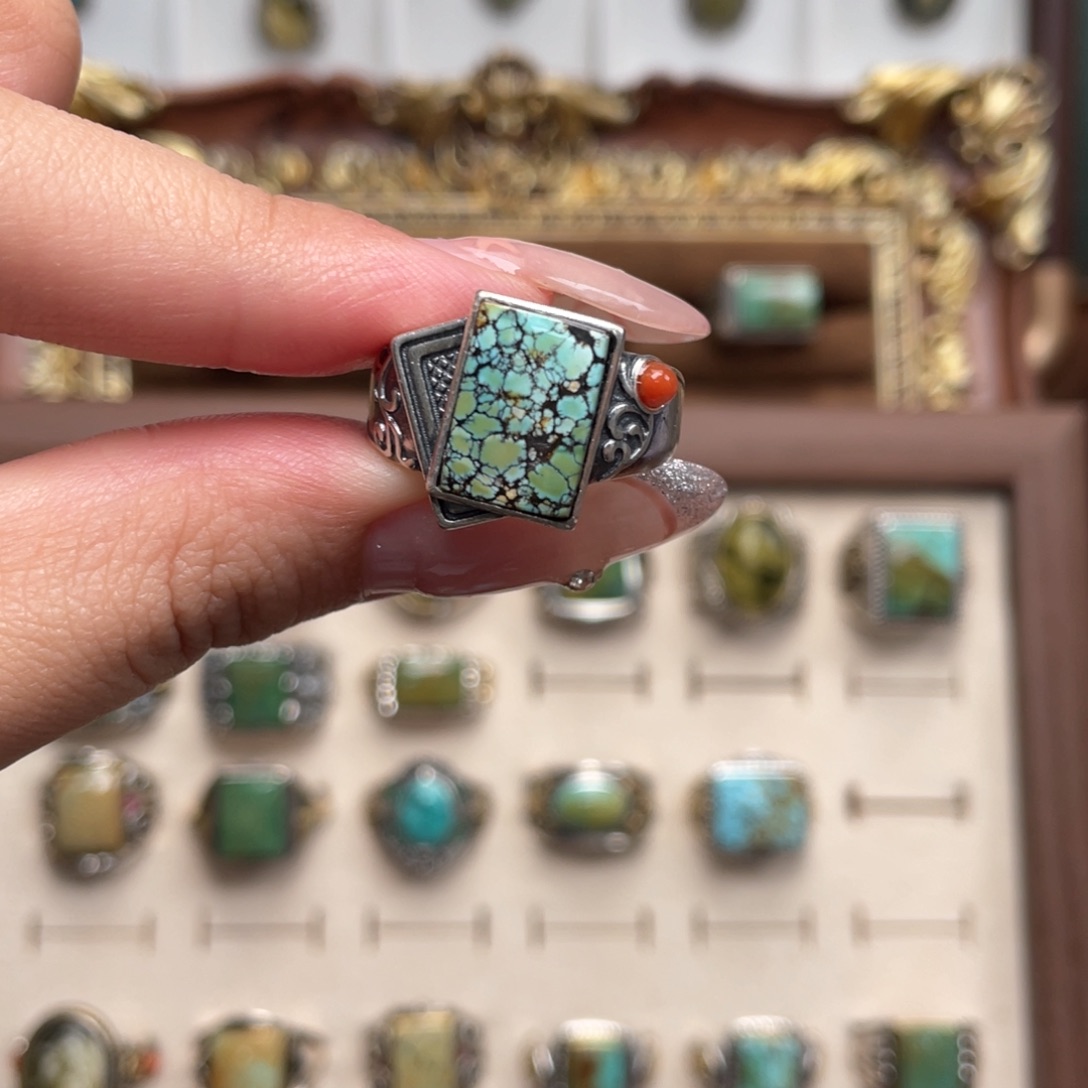 绿松石银S925镶嵌戒指