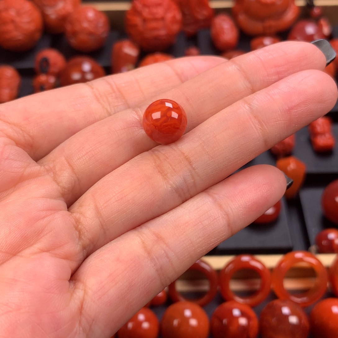 未镶嵌火焰纹圆珠单珠9.8mm南红玛瑙东**乐