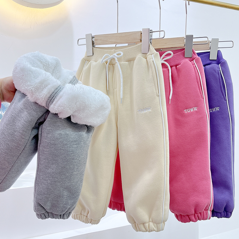 ZX【加绒加厚】女宝宝运动裤双层字母抽绳冬款加厚卫裤SJ-R-D694