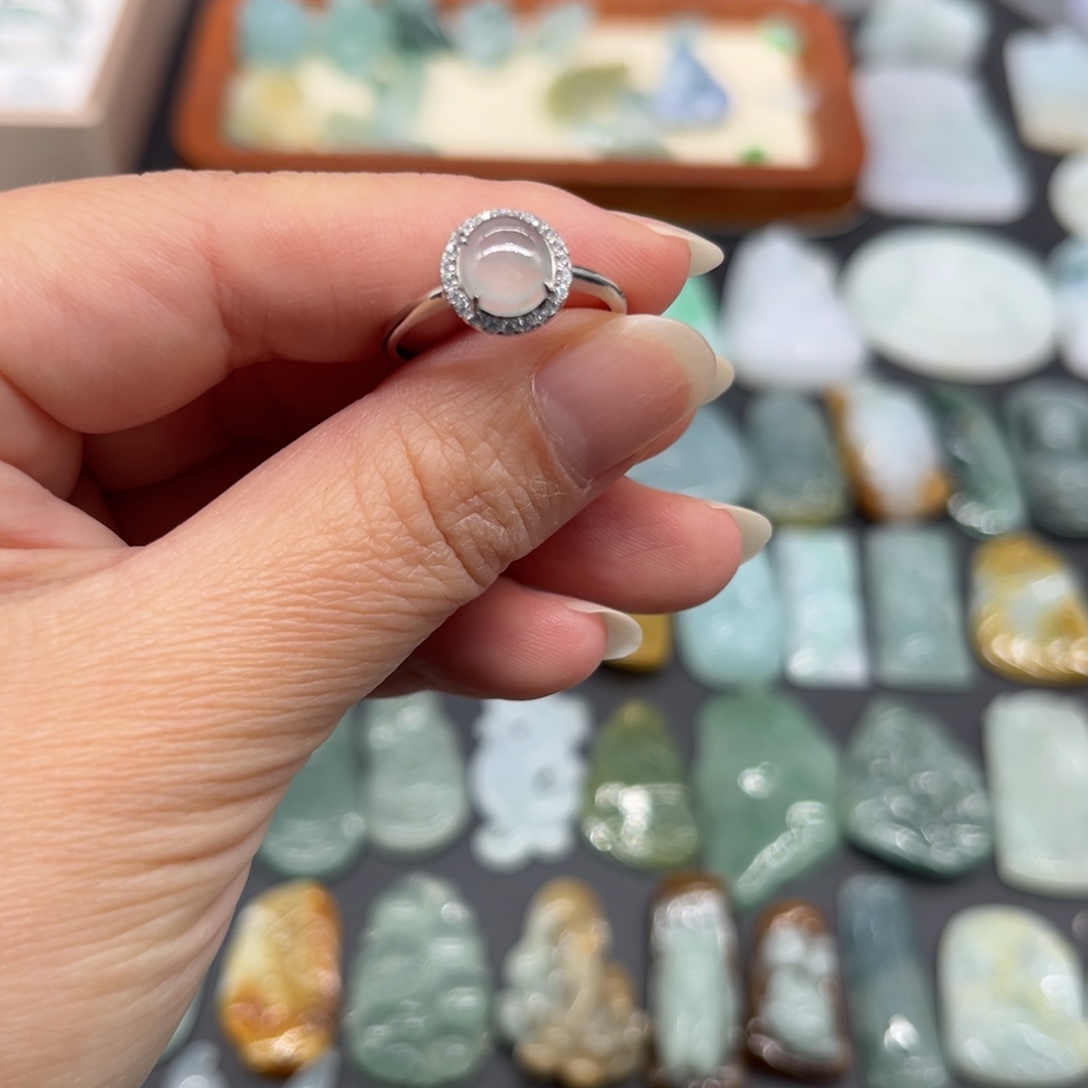 翡翠银S925镶嵌颈饰戒指