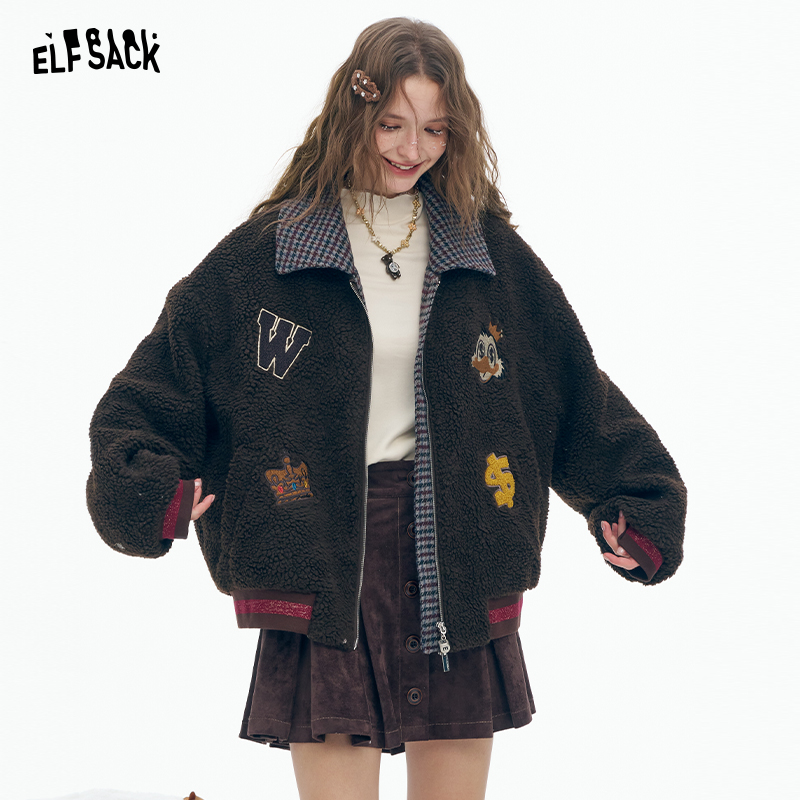 【夏夏】妖精的口袋复古格纹拼接棉服女2025年冬季新款软糯