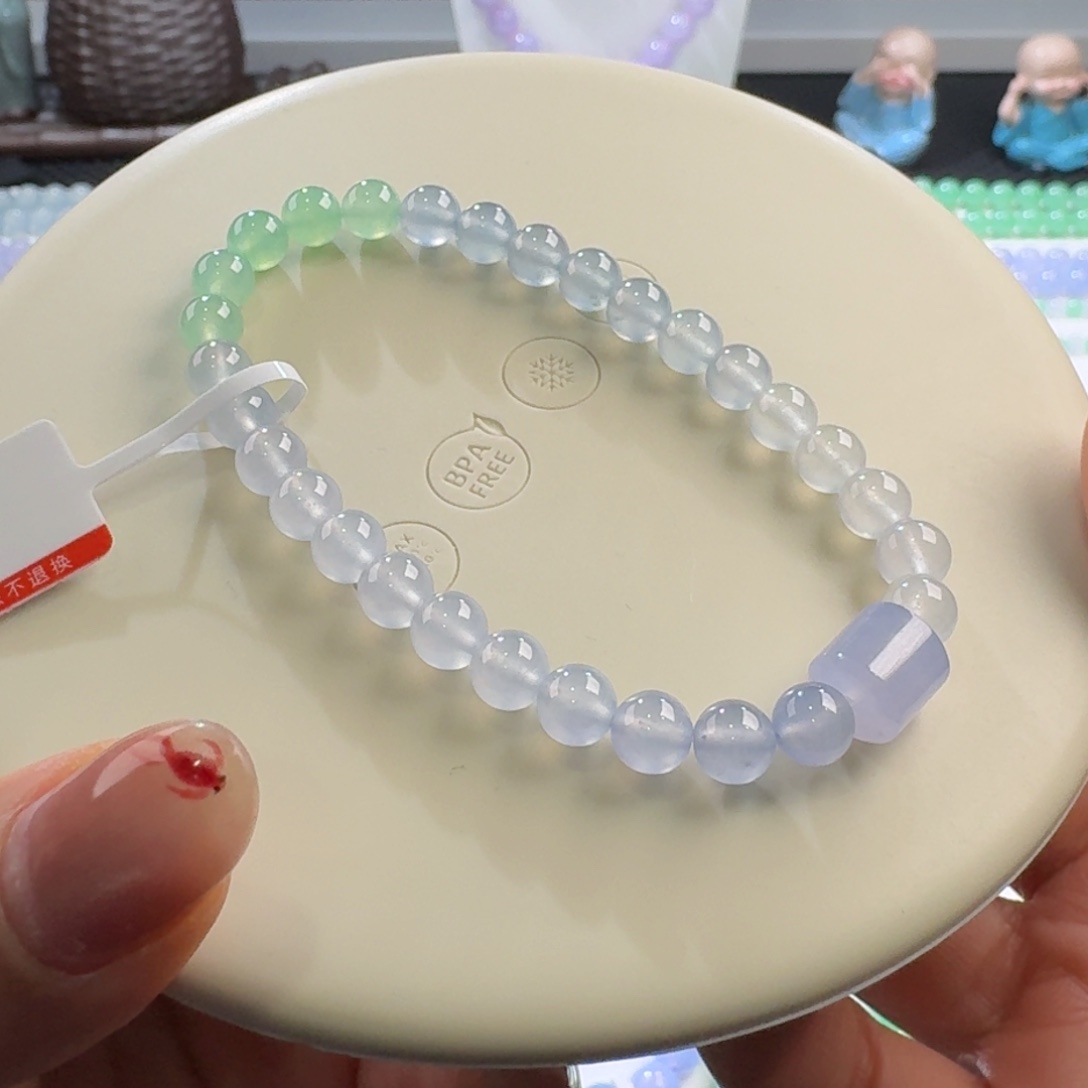 翡翠颈饰未镶嵌高冰渐变多宝单圈6-8mm