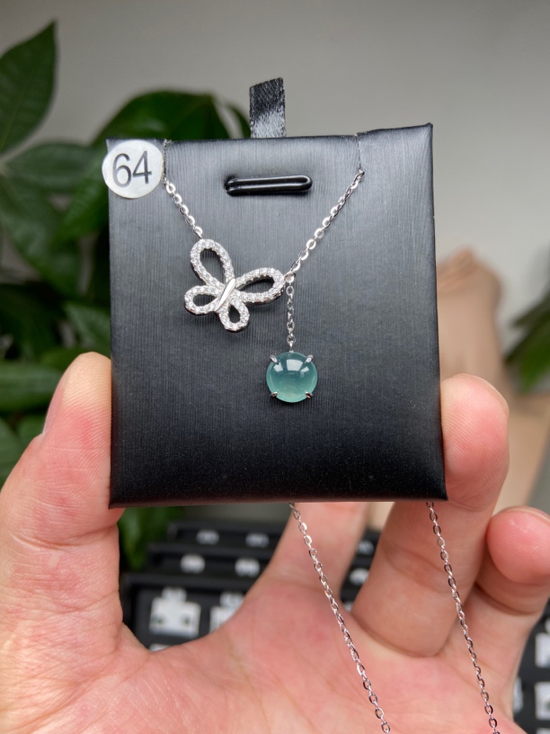 S925银镶嵌翡翠锁骨链64