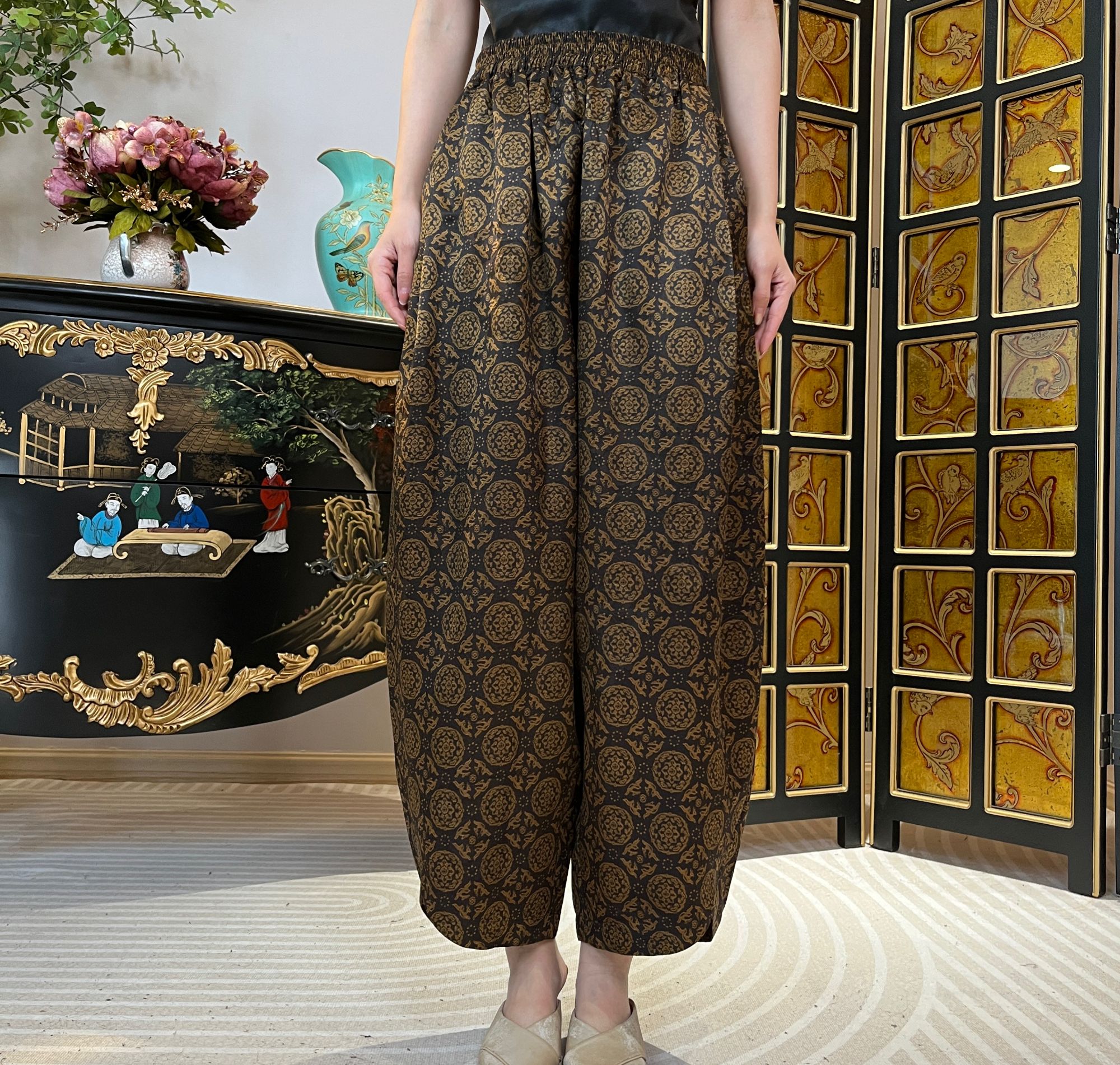 FSSIA锦鲤｜年年有余香云纱100桑蚕丝重缎花苞裤灯笼裤MH-6842