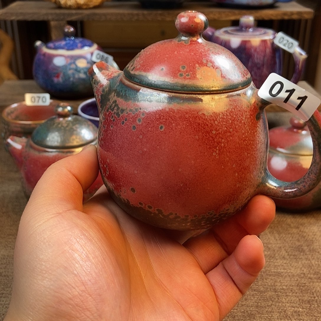 摆件山**间钧瓷茶壶茶具