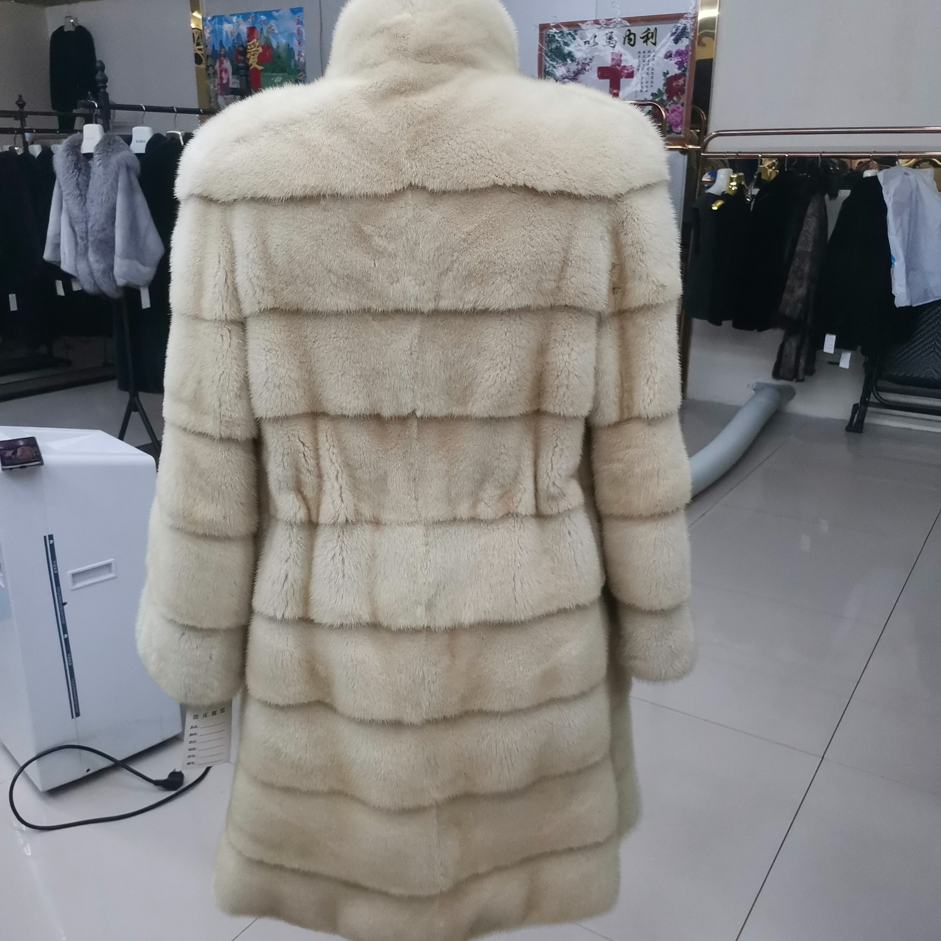 长款中长款女V领连帽均码米黄色