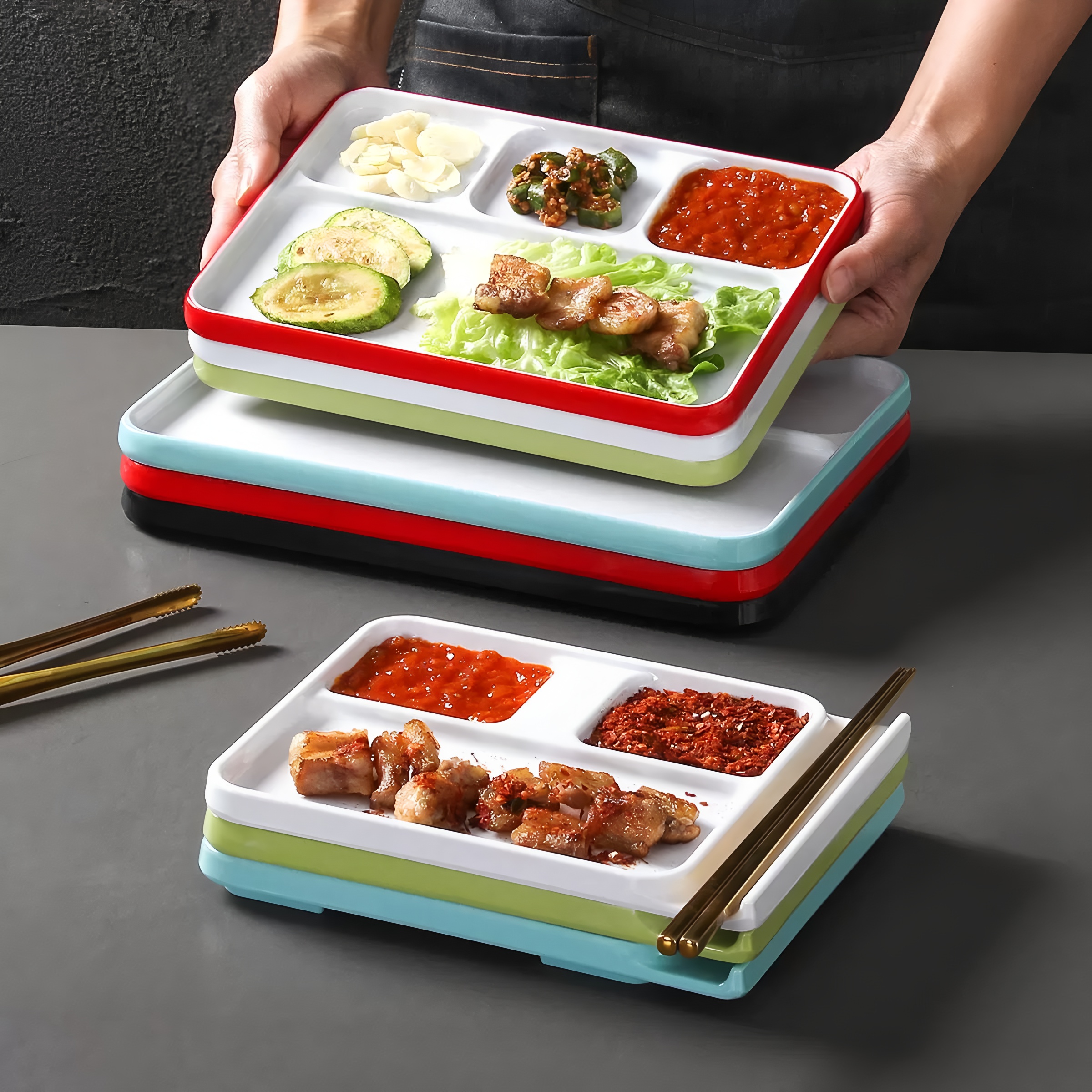 密胺餐具烧烤串蘸料多格盘子酱料调料盘商用三四五六分格烤肉餐盘