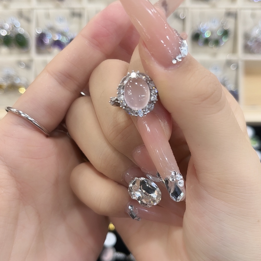 多***甜银S925镶嵌芙蓉石戒指