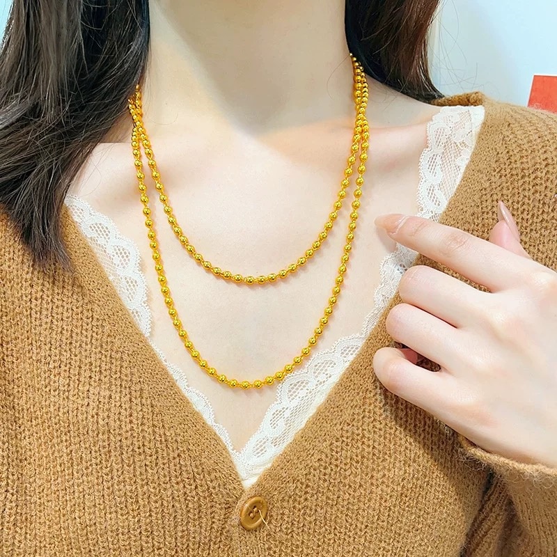 实心圆珠M扣项链光面珠珠素链珠锁骨链简约风