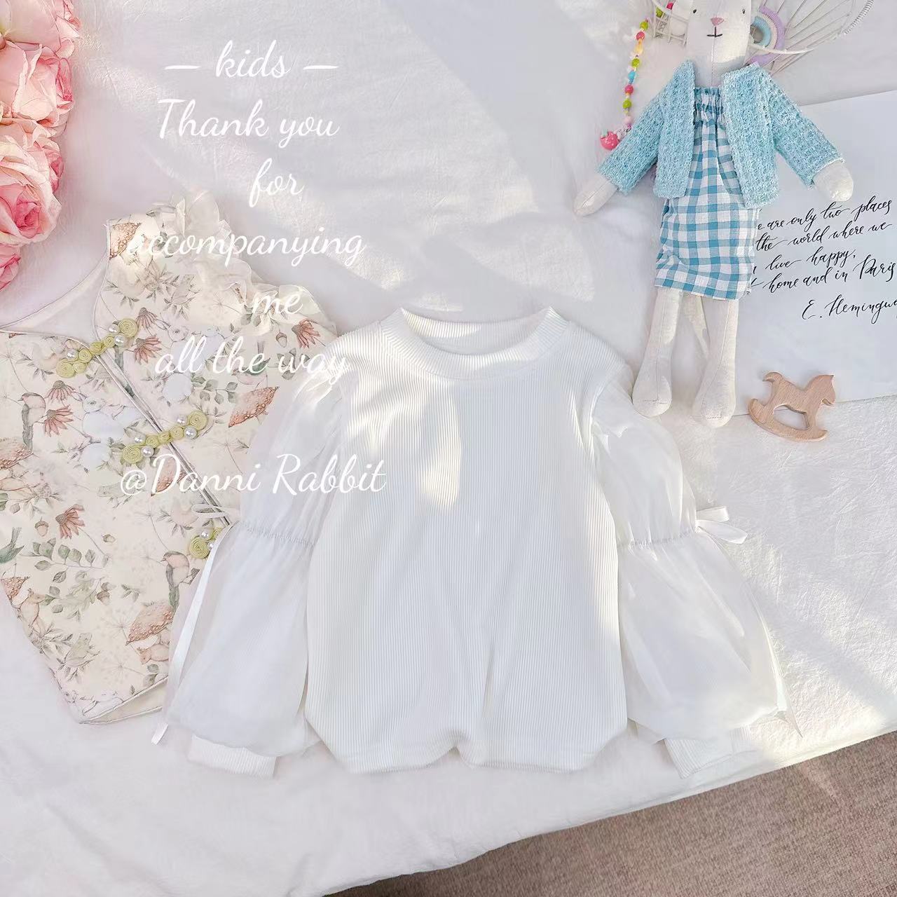 【Dannirabbit】新品洋气可爱蝴蝶结灯笼袖打底衫 D-W67