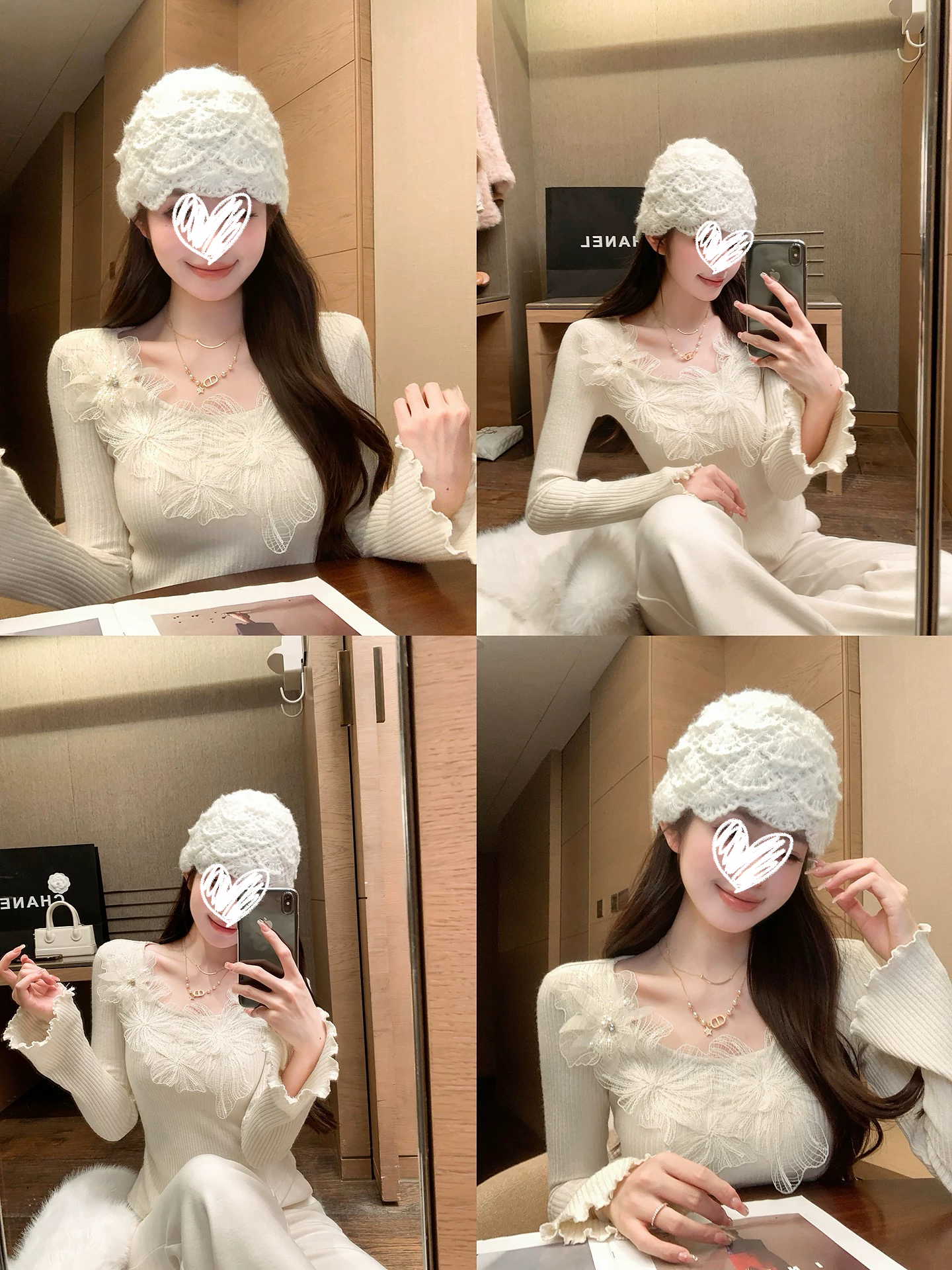 蝴蝶U领正肩喇叭袖针织衫女秋冬气质高级感修身打底衫上衣