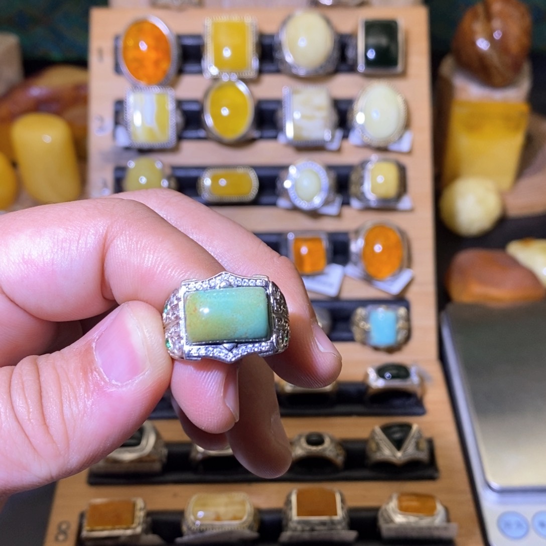 绿松石戒指银S925镶嵌马*