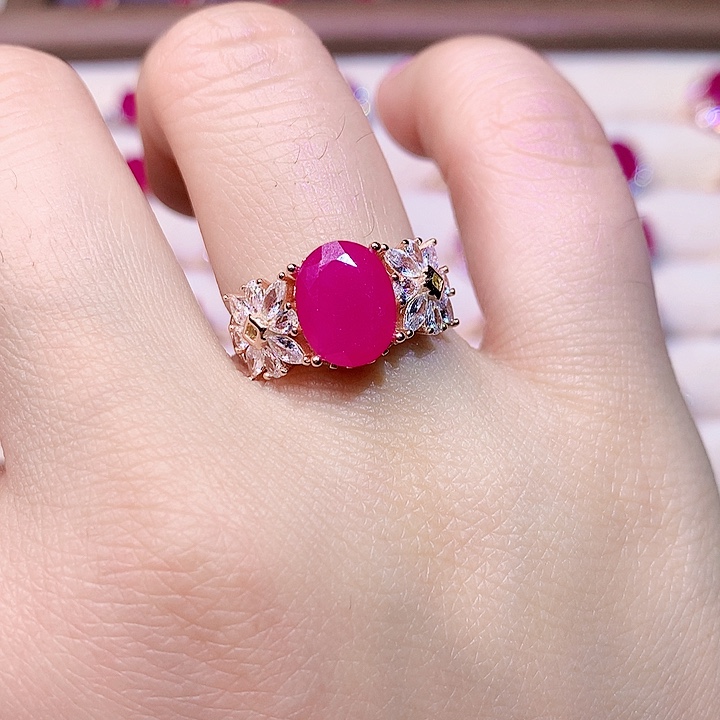 红宝石戒指银S925镶嵌