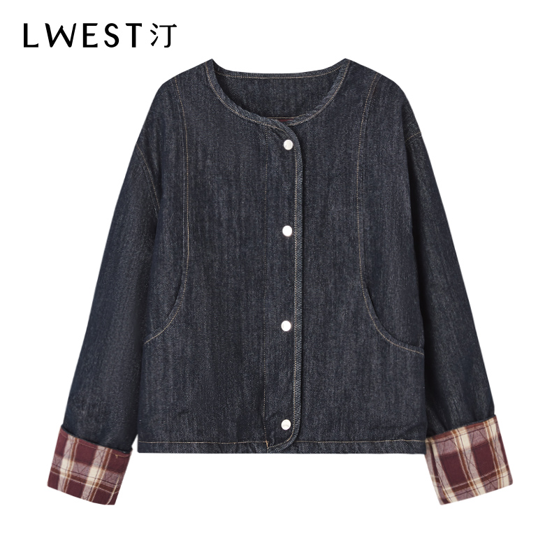 【小北专属】朗文斯汀格纹撞色牛仔短外套DZMW4511C12070