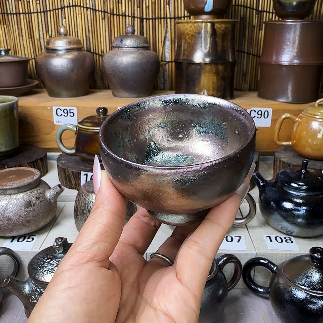 杯孤**寞建水紫陶柴烧杯微瑕