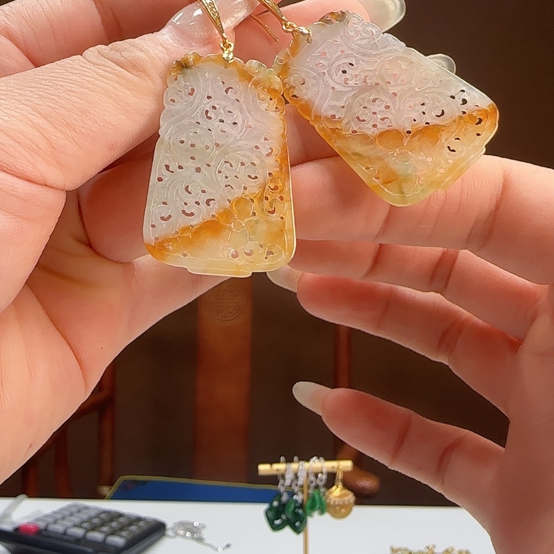 银S925镶嵌翡翠耳饰