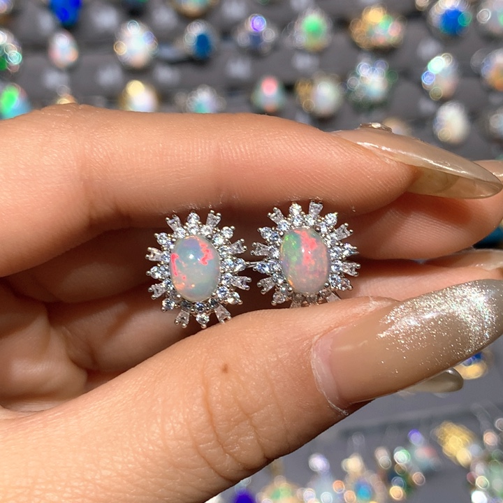 欧泊耳钉h银S925镶嵌福利