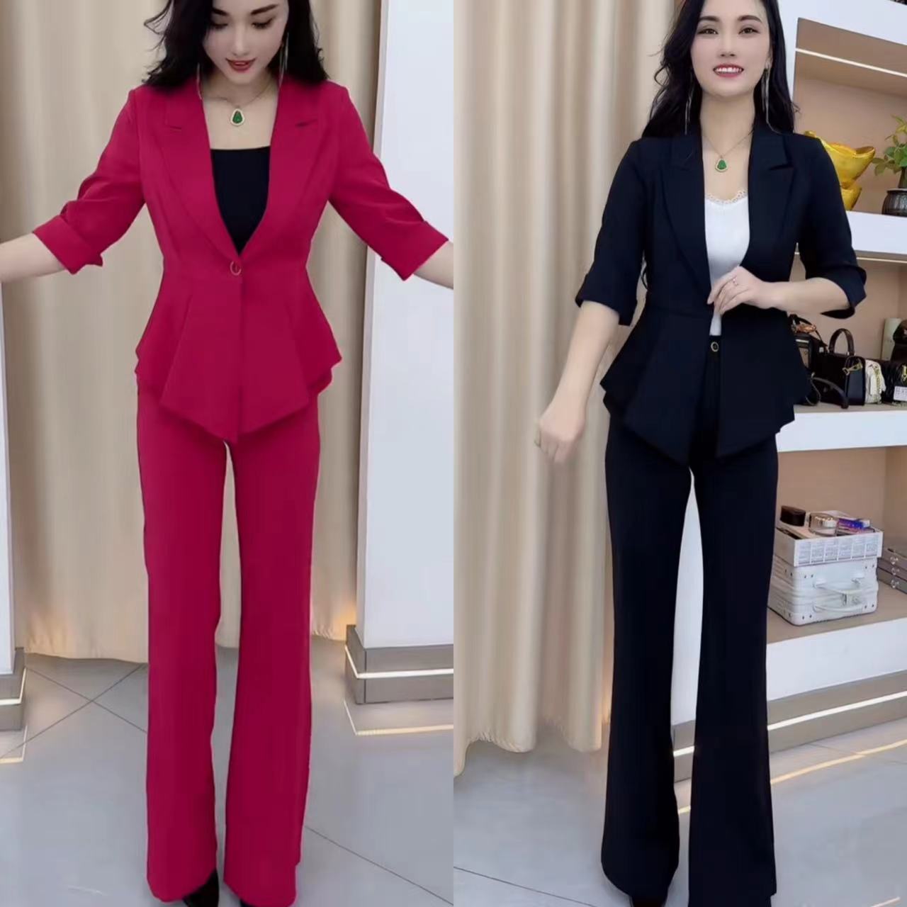 时尚气质显瘦韩版女神范微辣裤套装