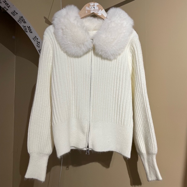 吼咪homie女装毛领针织开衫秋冬慵懒风百搭显瘦短款上