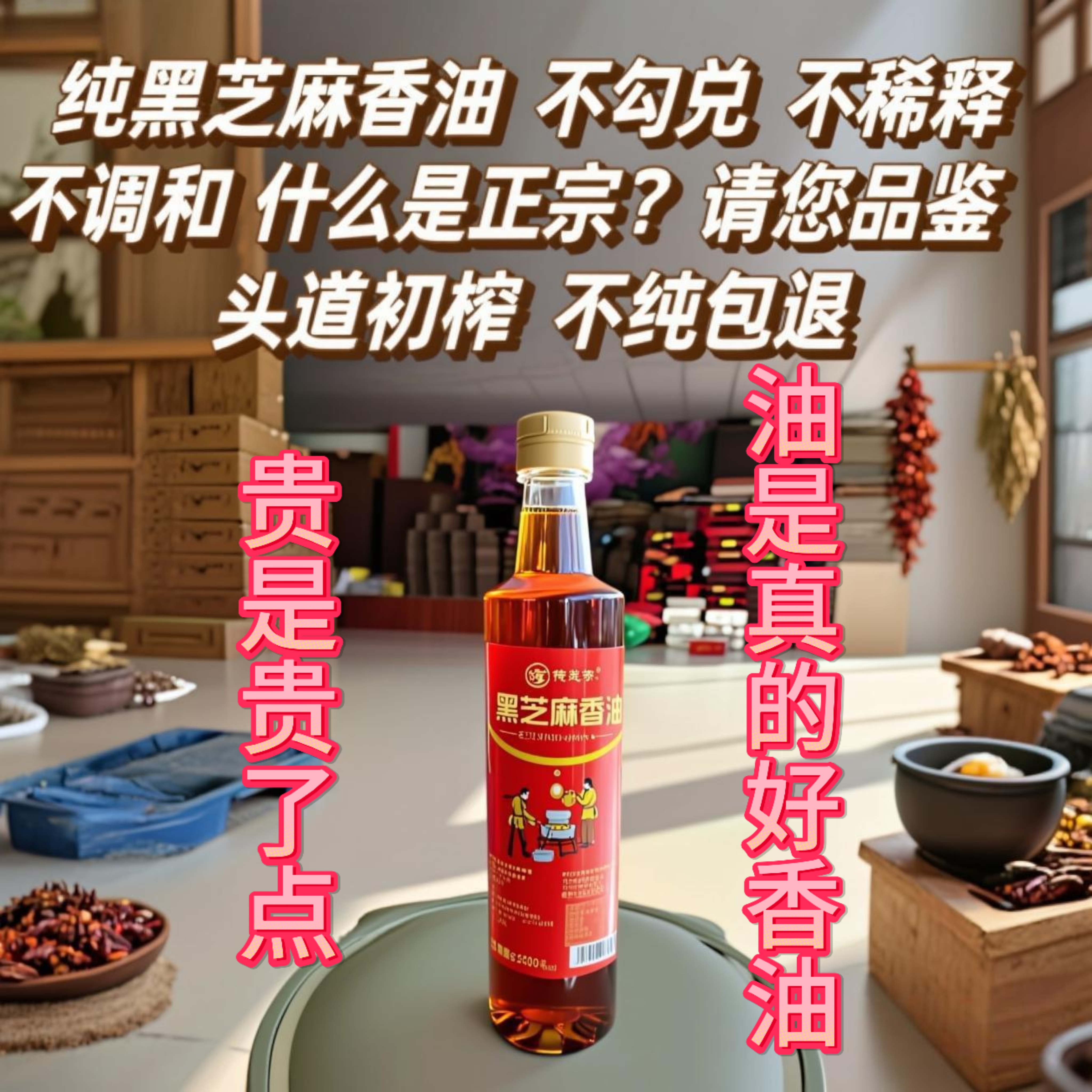 黑芝麻香油纯正无添加年货正宗火锅油碟月子油纯正芝麻香油