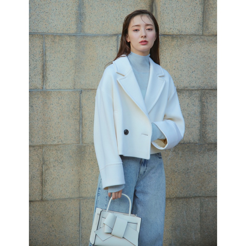 【Montendre】 秋冬杂志款 F 优雅时尚纯色翻领羊毛呢短外套