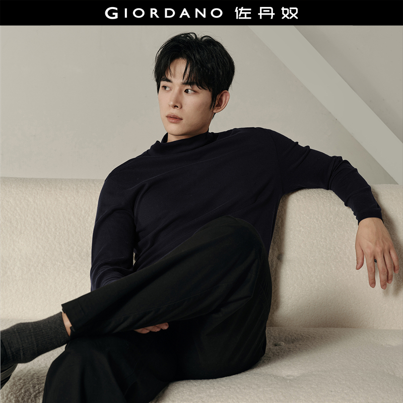  【韩国明星同款】佐丹奴男装新款纯色半高领针织长袖T恤 01024918