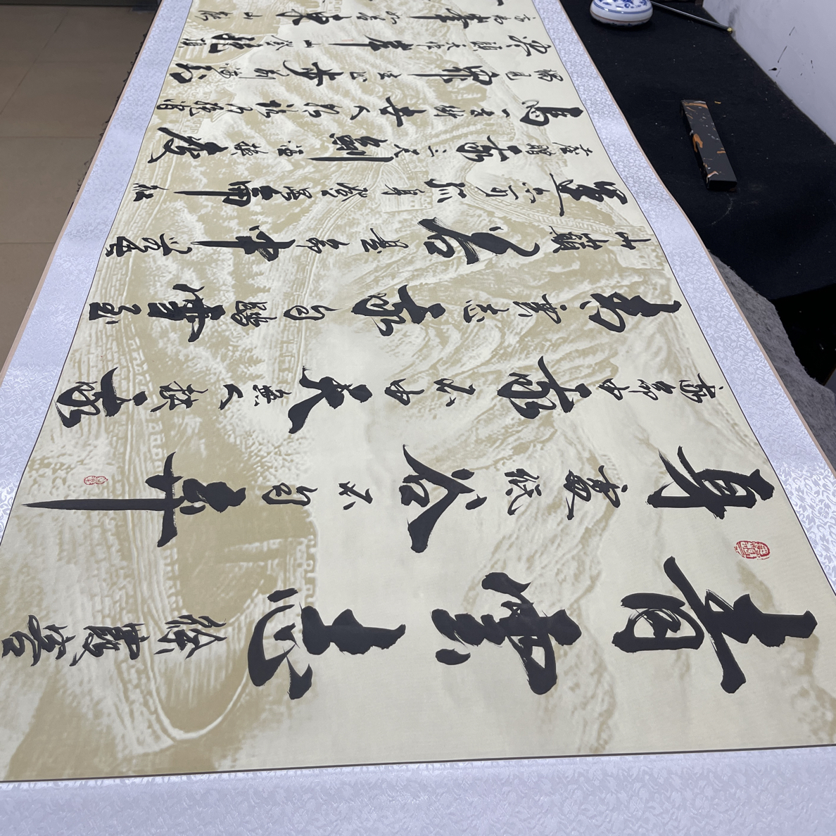 长城背景手写《青云志》书法字画装裱卷轴尺寸2.68青云志完整版字画