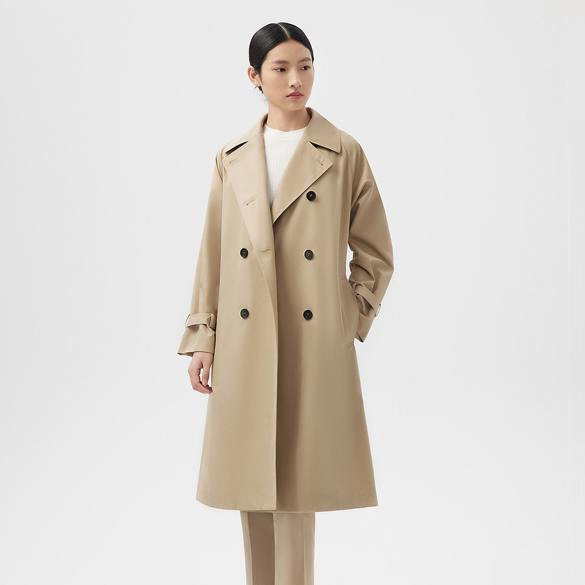 LANCY/朗姿【专柜同款】春季气质中长款收腰经典风衣外套女双排扣