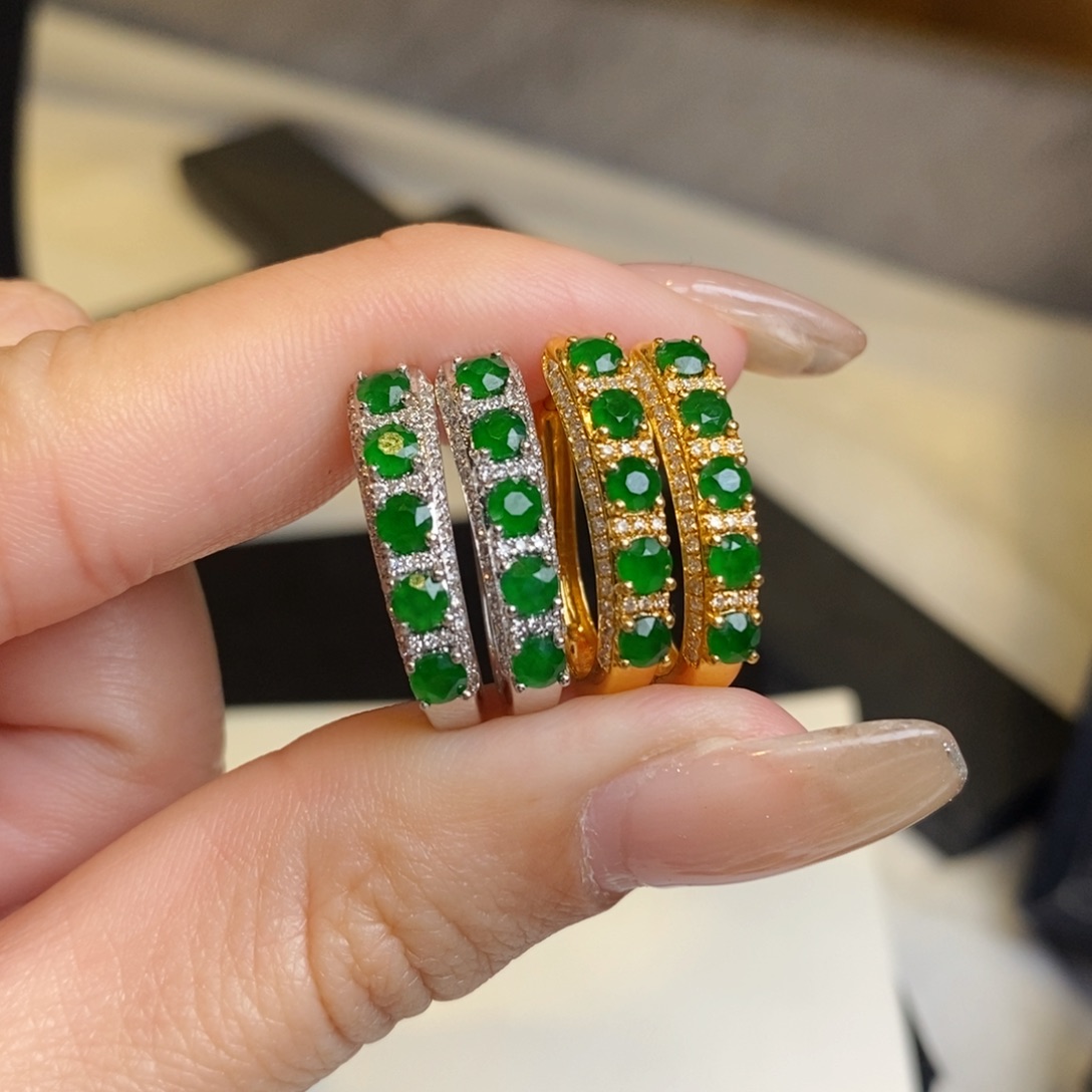 翡翠耳饰18K金镶嵌切割面蛋面耳扣 多样性一对发货